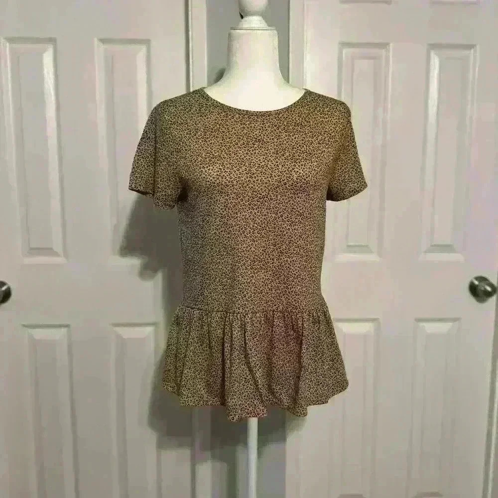 Gaze Leopard Print Peplum Blouse Size Small - Picture 2 of 5